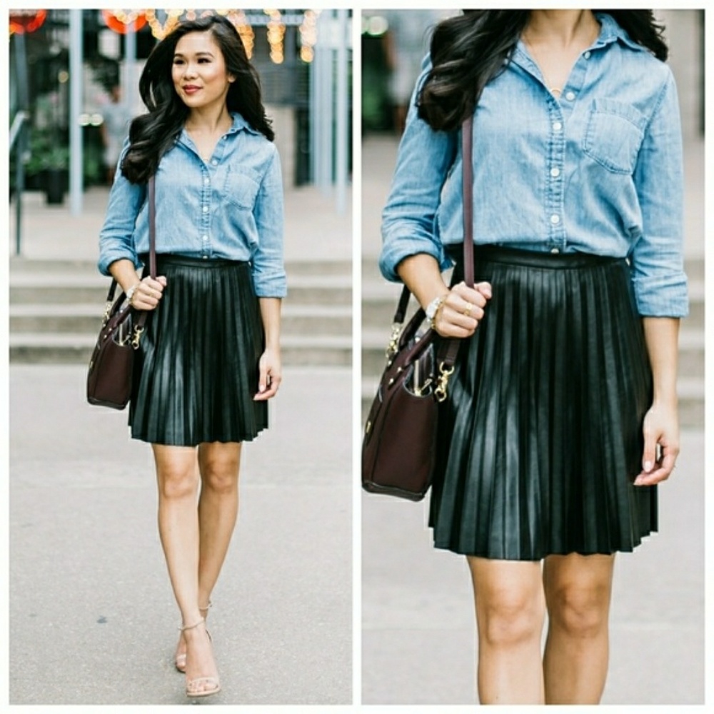 J. Crew Faux-leather pleated mini skirt